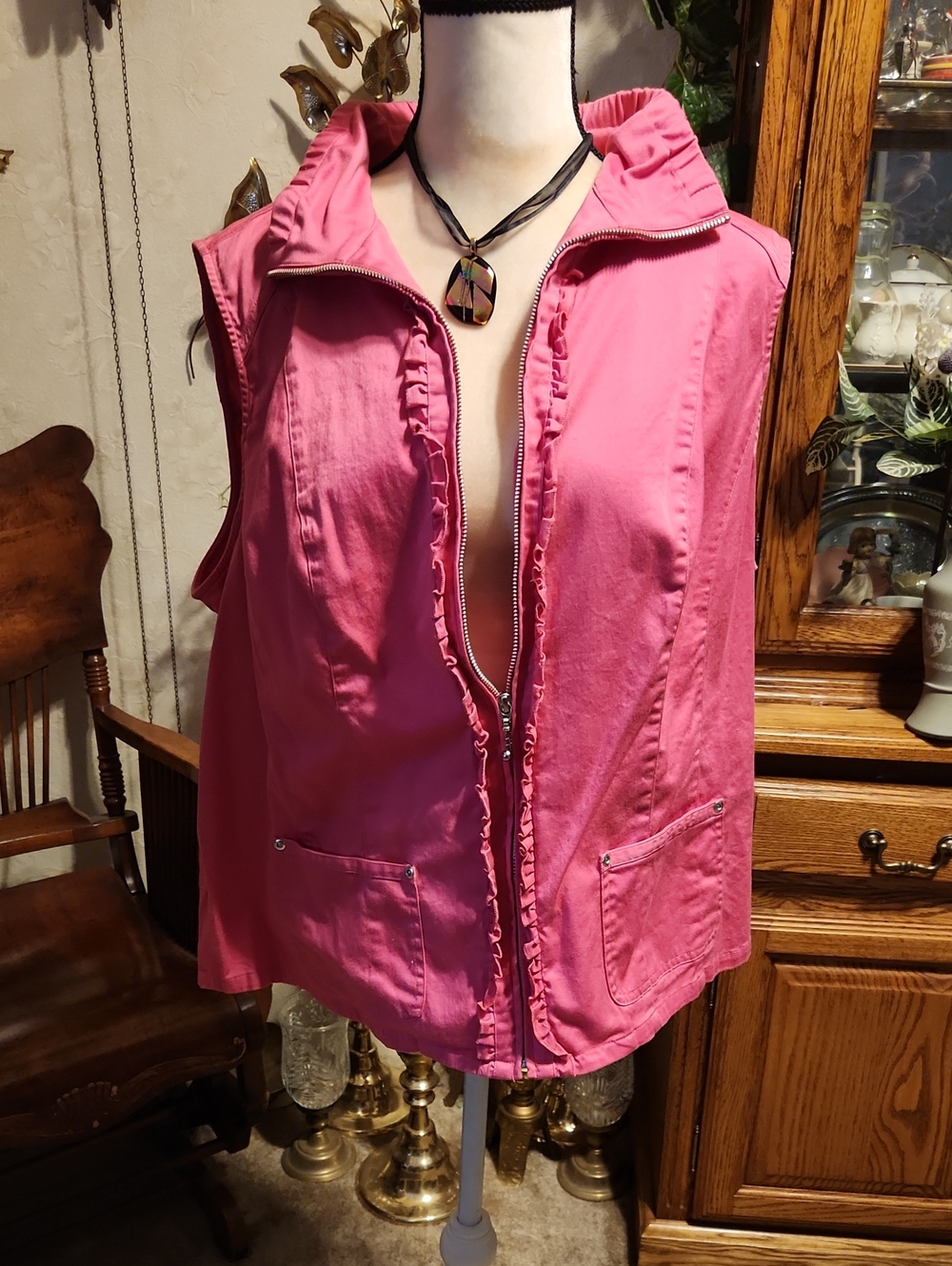 CJ Banks Hot Pink Women's Vest with Ruffle Detail